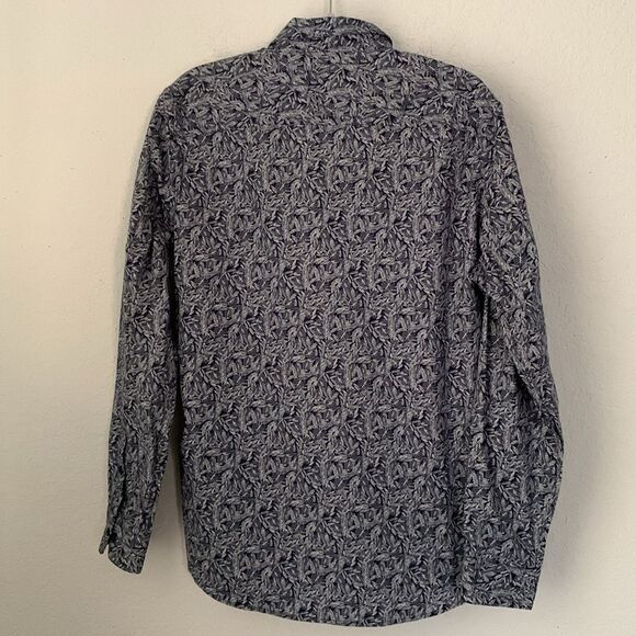 Marc Anthony Stretch Slim Fit Navy Floral Button Down Shirt Size L - Picture 3 of 9